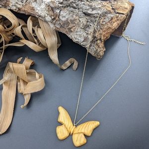 Wooden Necklace Butterfly Gold Wood jewelry